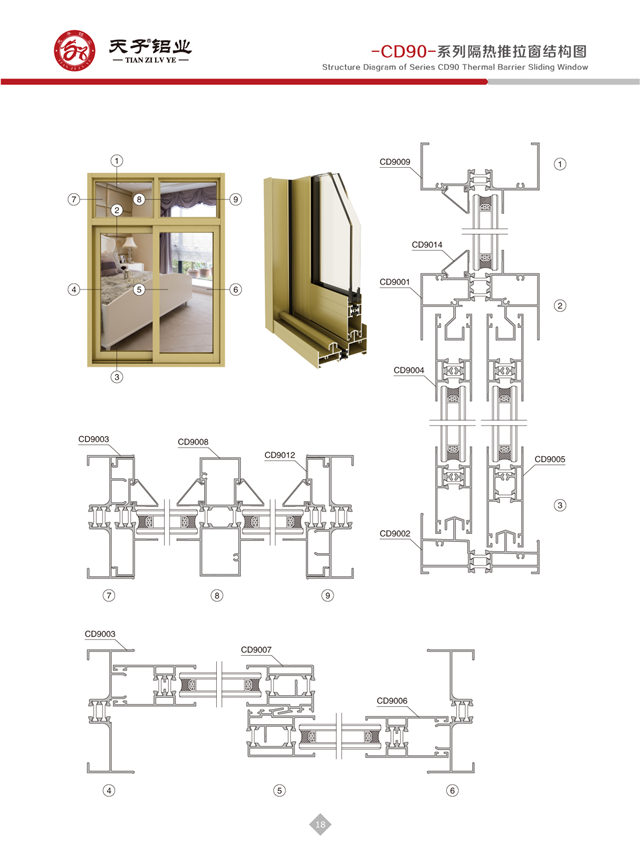 -CD90-系列隔熱推拉窗結(jié)構(gòu)圖